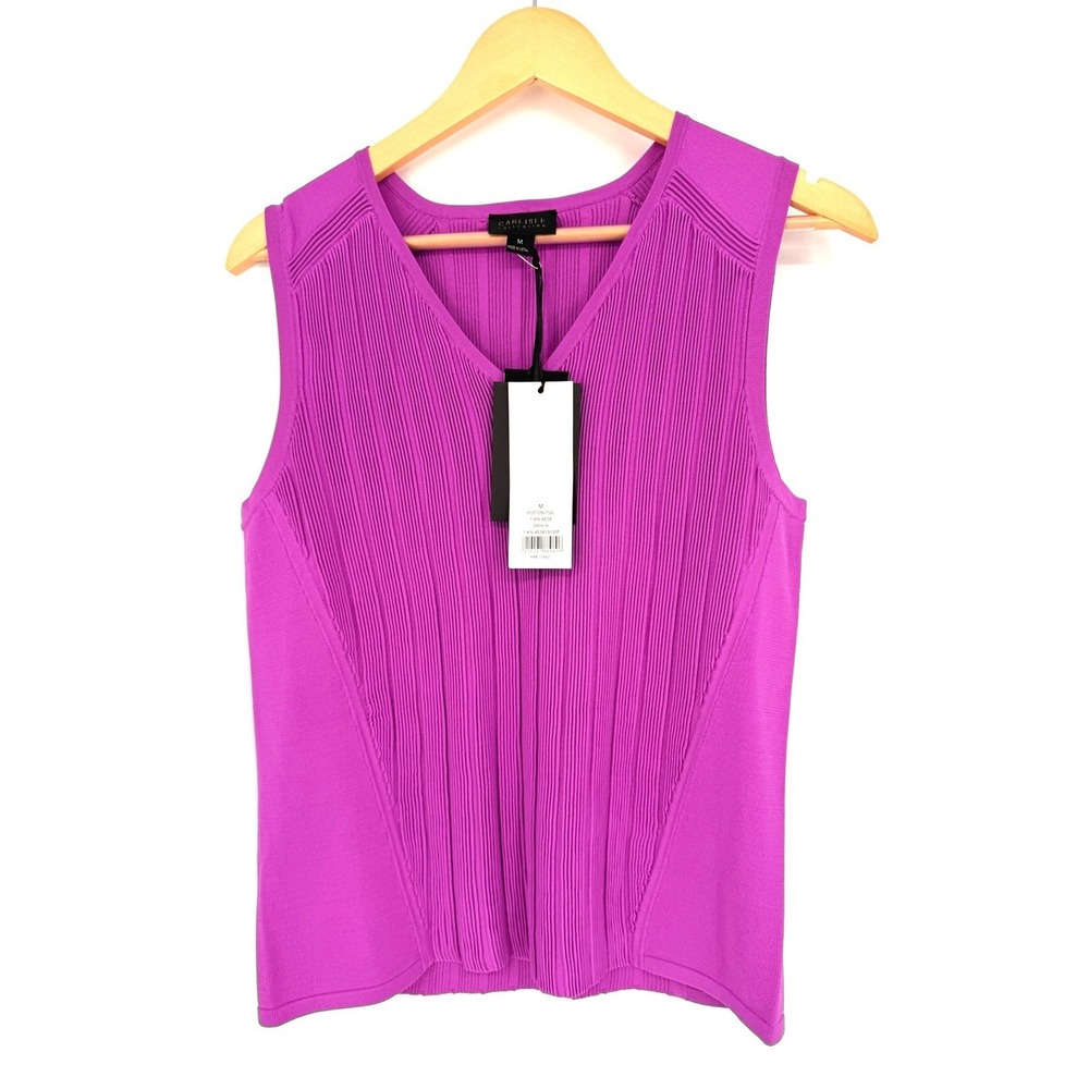 Carlisle Collection Purple Ribbed V Neck Sleeveless Knit‎ Top Women's Size M